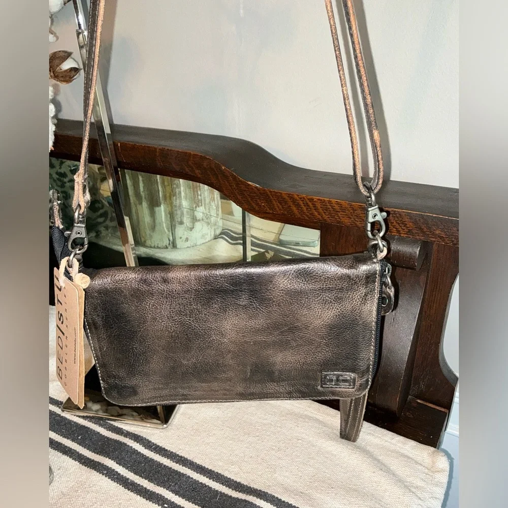NWT Bed Stu TEMPLETON II Black Gray Rustic Crossbody Wallet Clutch Retail $185 - Picture 6 of 16